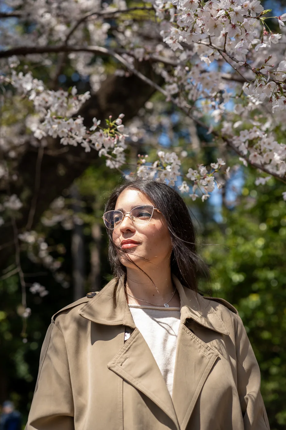 Hadar Bosmat outdoors under blossom